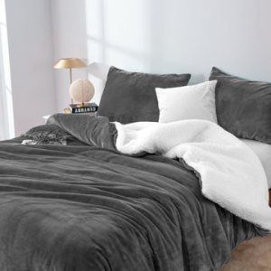 2 in 1 teddy sherpa duvet cover set and blanket super king charcoal