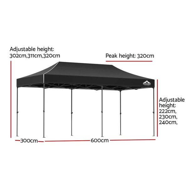 Gazebo Pop Up Marquee 3x6m Outdoor Tent Folding Wedding Gazebos Black