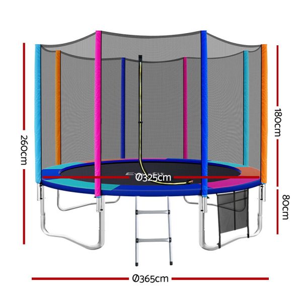 12FT Trampoline Round Trampolines Kids Safety Net Enclosure Pad Outdoor Gift Multi-coloured