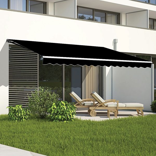 Outdoor Folding Arm Awning Retractable Sunshade Canopy Black 5.0m x 2.5m