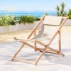 Outdoor Deck Chair Wooden Sun Lounge Folding Beach Patio Furniture Beige