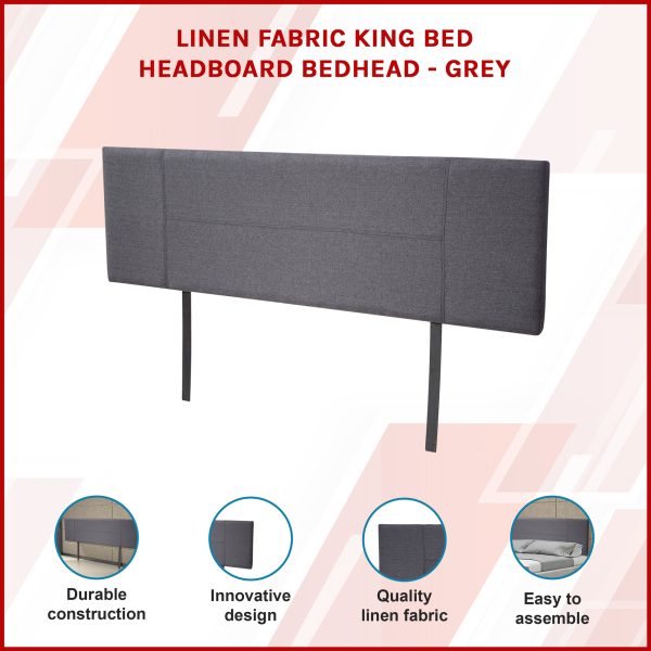 Linen Fabric King Bed Headboard Bedhead – Grey