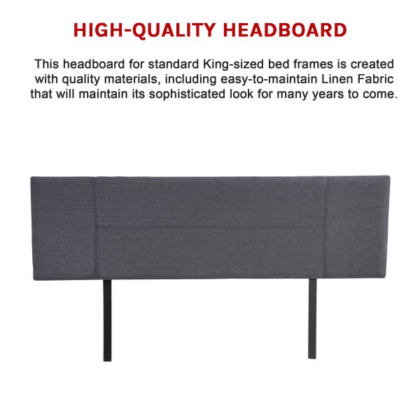 Linen Fabric King Bed Headboard Bedhead – Grey