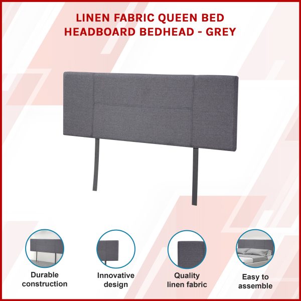 Linen Fabric Queen Bed Headboard Bedhead – Grey