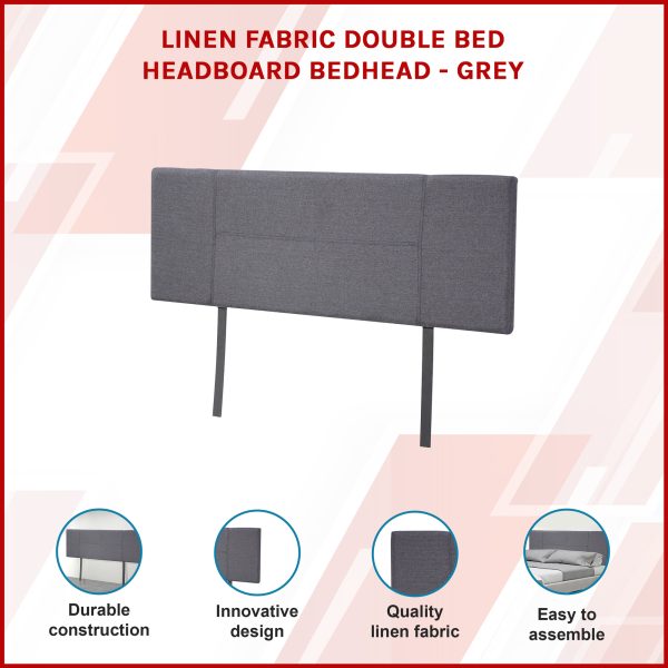 Linen Fabric Double Bed Headboard Bedhead – Grey