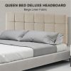 Linen Fabric Queen Bed Deluxe Headboard Bedhead – Beige