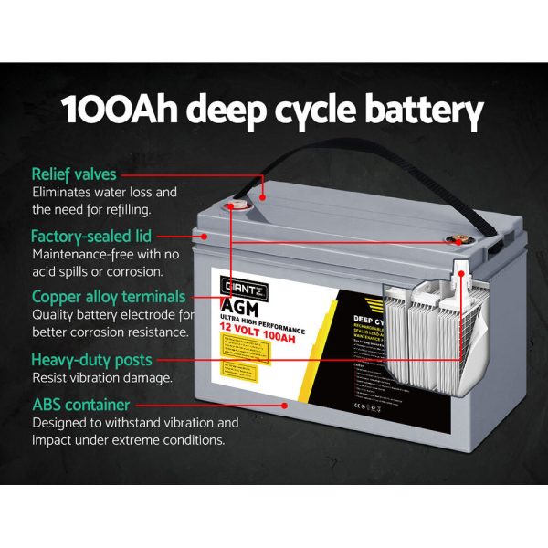 AGM Deep Cycle Battery 12V 100Ah Marine Sealed Power Portable Solar x2