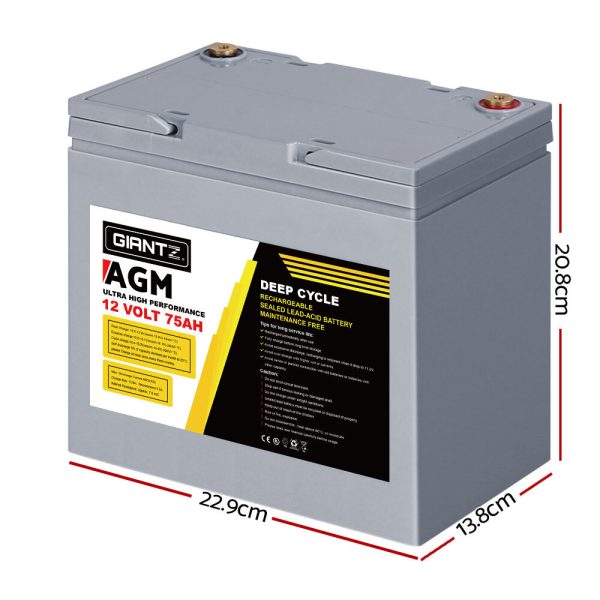 AGM Deep Cycle Battery 12V 75Ah Marine Sealed Power Portable Box Solar X2