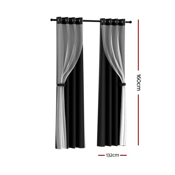 2X 132x160cm Blockout Sheer Curtains Black