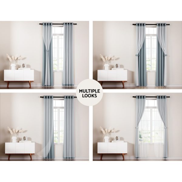 2X 132x213cm Blockout Sheer Curtains Light Grey