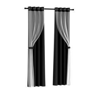 2X 132x242cm Blockout Sheer Curtains Black