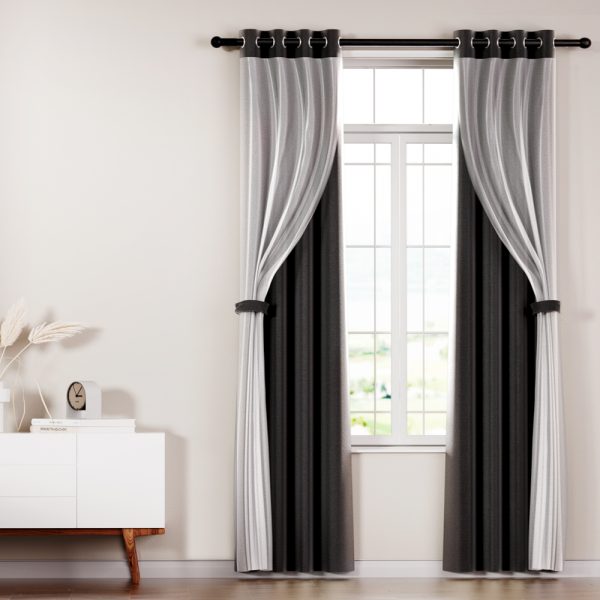 2X 132x274cm Blockout Sheer Curtains Black