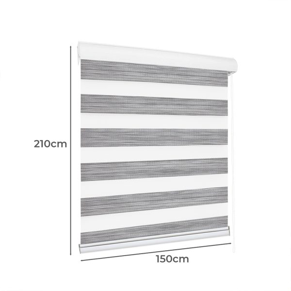 Blackout Zebra Roller Blind Curtains Double Window Sunshade 150×210 Grey