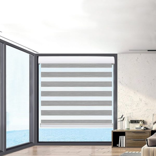 Blackout Zebra Roller Blind Curtains Double Window Sunshade 180×210 Grey