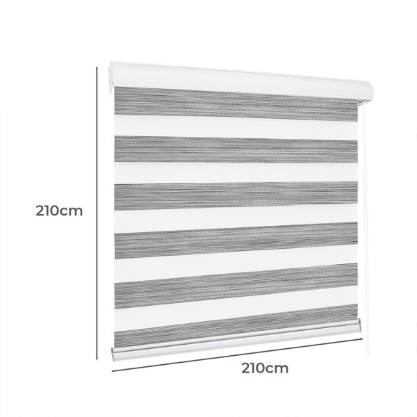 Blackout Zebra Roller Blind Curtains Double Window Sunshade 210×210 Grey