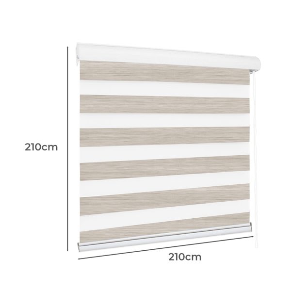 Blackout Zebra Roller Blind Curtains Double Window Sunshade 210×210 White