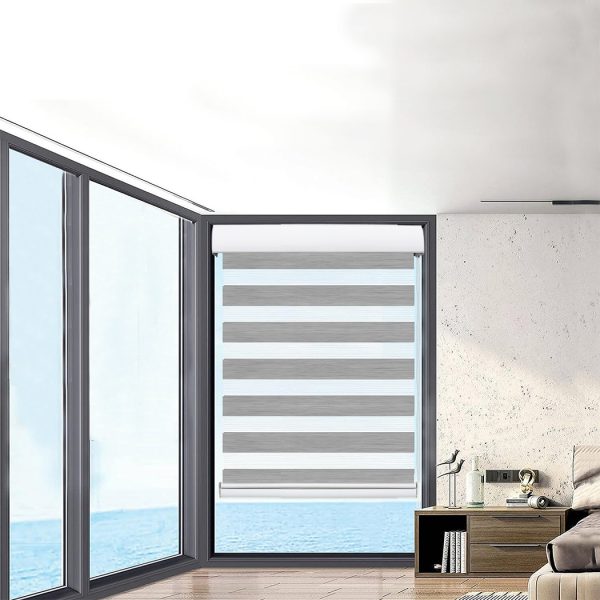 Blackout Zebra Roller Blind Curtains Double Window Sunshade 60×210 Grey