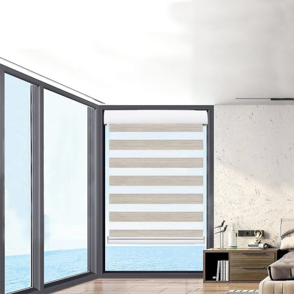 Blackout Zebra Roller Blind Curtains Double Window Sunshade 60×210 White