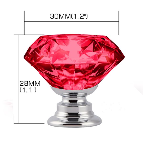 10 Pcs 30mm Red Diamond Shape Glass Door Knob Drawer Cabinet Handle
