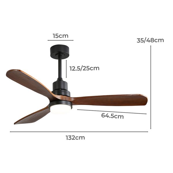 Spector 52” Wood Ceiling Fan DC Motor with LED Light Remote Control 3 Blades