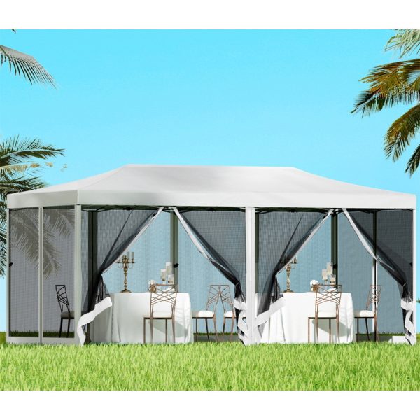 Gazebo Pop Up Marquee 3x6m Wedding Party Outdoor Camping Tent Canopy Shade Mesh Wall White