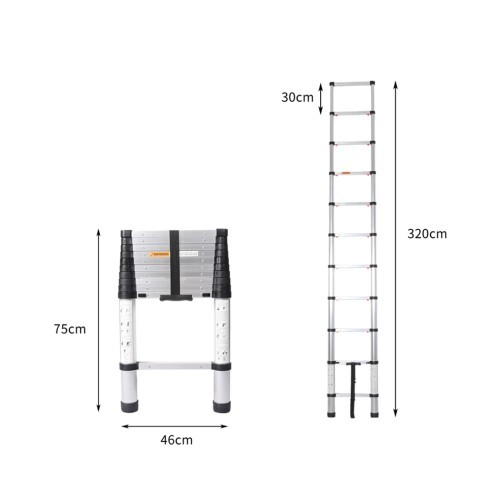 Multipurpose Ladder Telescopic Aluminum One Button Retraction Slow Down 3.2M