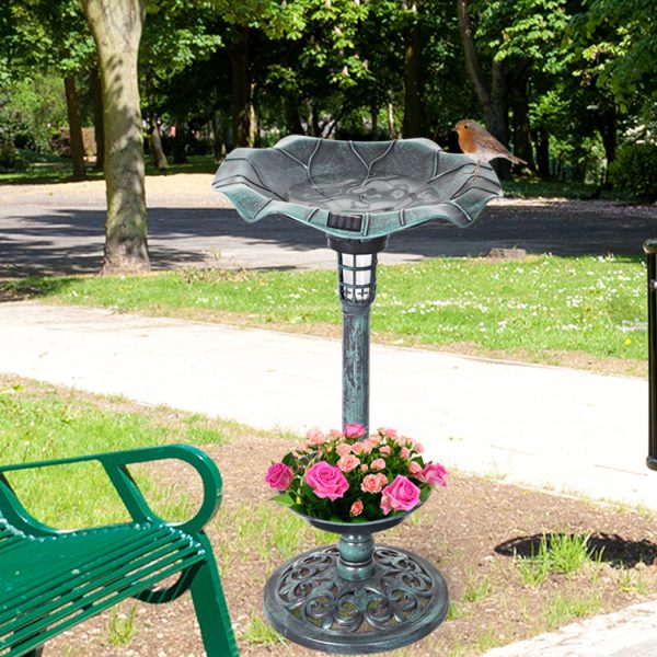 Bird Bath Feeder Feeding Food Station Ornamental Solar Light Outdoor Garden