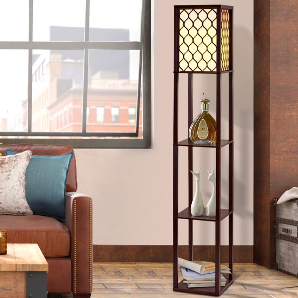 Led Floor Lamp Shelf Vintage Wood Standing Light Reading Storage Bedroom – Brown, Type 2