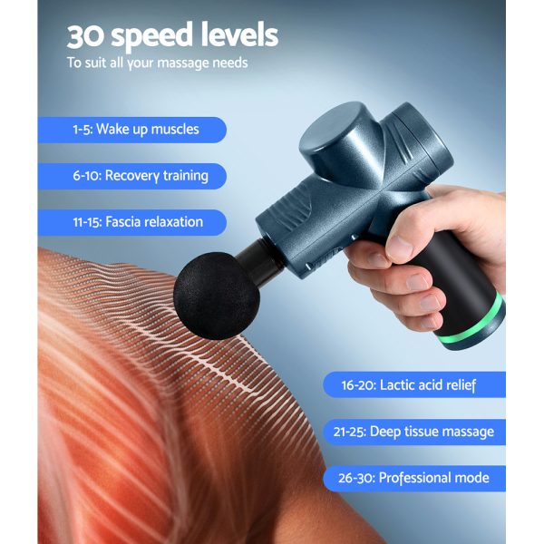 30 Speed Massage Gun 4 Heads Vibration Muscle Massager Chargeable Blue