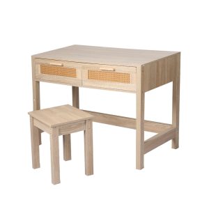 Table Set Rattan Wood Dressing Table Bedroom Desk Stool Home Office Desks