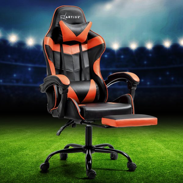 Gaming Office Chair Executive Computer Leather Chairs Footrest Orange