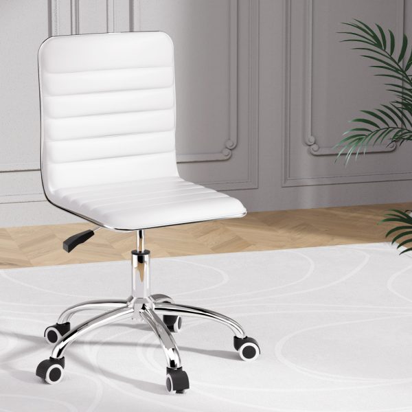 Office Chair Computer Desk Gaming Chairs PU Leather Low Back White