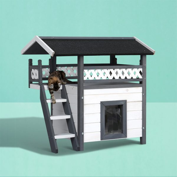 Cat House Outdoor Shelter 77cm x 50cm x 73cm Rabbit Hutch Wooden Condo Small Dog Enclosure