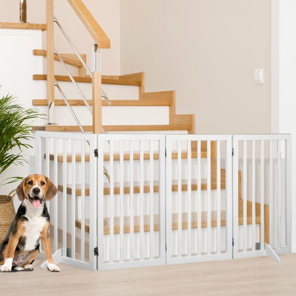 Wooden Pet Gate Dog Fence Safety Stair Barrier Security Door 4 Panel Large