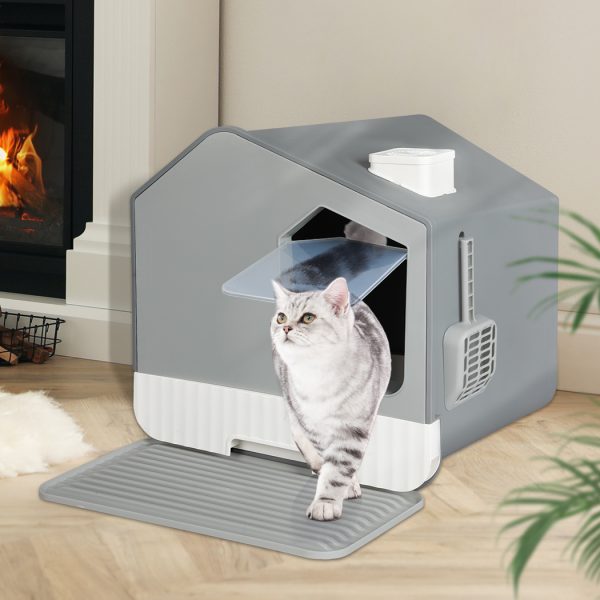 Fully Enclosed Cat Litter Box Mat Kitty Toilet Trapping Odour Control Basin