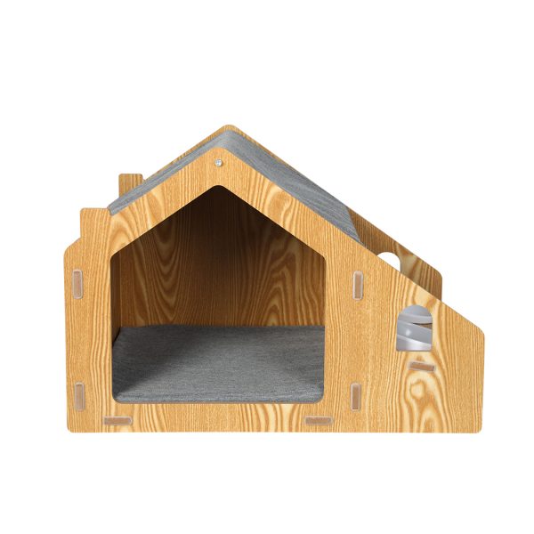 Wooden Pet House Cat Kennel Elevated Double Feeder Raised Feeding Bowls