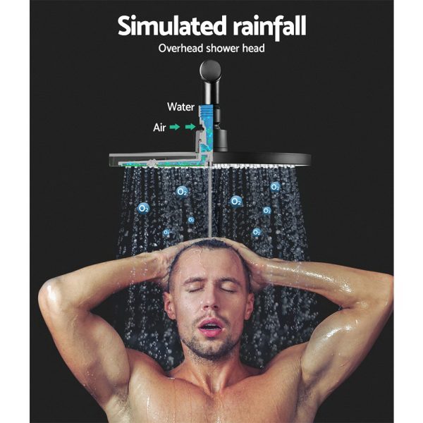 WELS 9” Rain Shower Head Set Round Handheld High Pressure Wall – Black, 9” Round Shower Head