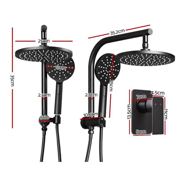 WELS 9” Rain Shower Head Set Round Handheld High Pressure Wall – Black, 9” Round Shower Head + Shower Mixer