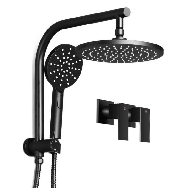 WELS 9” Rain Shower Head Set Round Handheld High Pressure Wall – Black, 9” Round Shower Head + Shower Taps Set