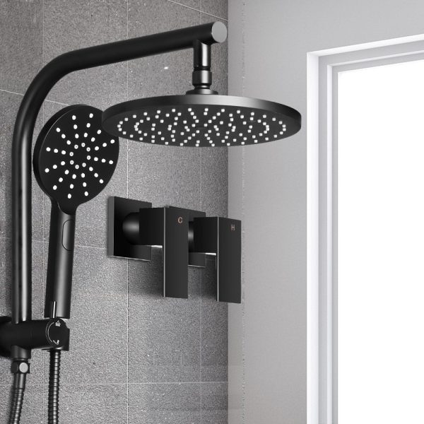 WELS 9” Rain Shower Head Set Round Handheld High Pressure Wall – Black, 9” Round Shower Head + Shower Taps Set