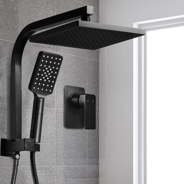 Bathroom Taps Faucet Rain Shower Head Set Hot And Cold Diverter DIY – Black, Shower Head Set + Shower Mixer