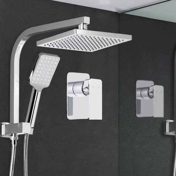 Bathroom Taps Faucet Rain Shower Head Set Hot And Cold Diverter DIY – Silver, Shower Head Set + Shower Mixer
