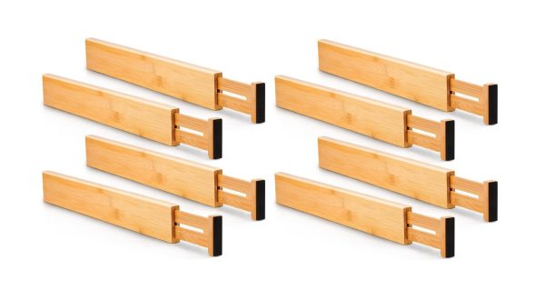 8 Pack Bamboo Adjustable Kitchen Drawer Dividers (Large, 44-55 cm)