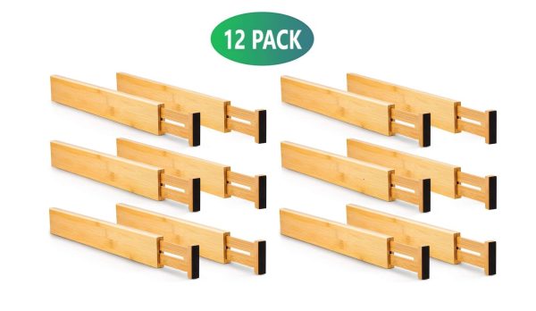 12 Pack Bamboo Adjustable Kitchen Drawer Dividers (Large, 44-55 cm)