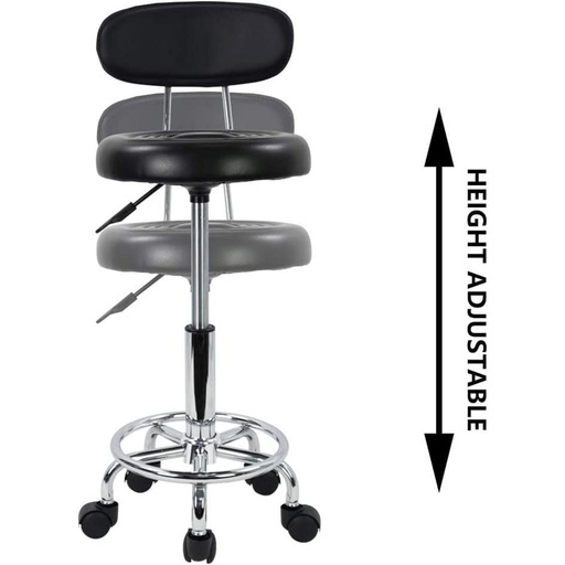 Backrest Round Salon Stool with Adjustable Height (Black) EK-SS-101-YB