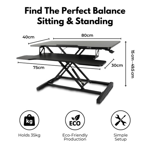 Adjustable Standing Desk Riser with Gas Spring (Black)