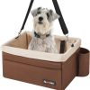 Dog Car Seat for Small Dogs up to 8kg with Adjustable Straps Removable Washable Fleece Liner and 4 Pockets Brown and Beige PBS042K01