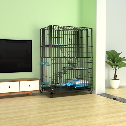 Three-Level Pet Rabbit Bird Cage with Hammock (Black)