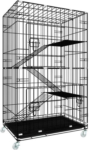 Four-Level Pet Rabbit Bird Cage with Hammock (Black)