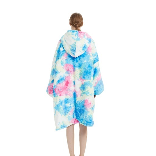 Hoodie Blanket Adult Tie-Dyed Cyan